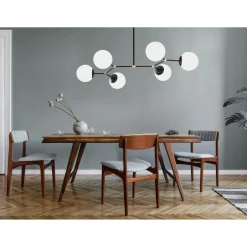 SIERRE Suspensions / Lustres|Suspension design dorée 6 globes verre dépoli