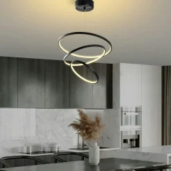 VIESTE Suspensions / Lustres|Suspension design LED – noire, 3 anneaux spirale