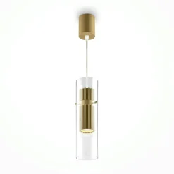 TAVA Suspensions / Lustres|Suspension design verre – cylindre doré et transparent