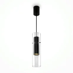 TAVA Suspensions / Lustres|Suspension design verre – cylindre doré et transparent