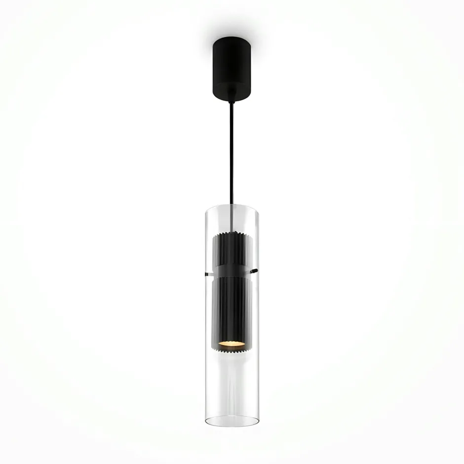 TAVA Suspensions / Lustres|Suspension design verre – cylindre doré et transparent