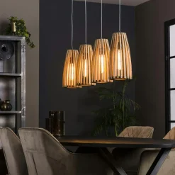 Lucknow Univers Déco·Scandinave Hygge|Suspensions / Lustres|Suspension en bois ajourée 4 lampes