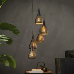 Lucknow Univers Déco·Scandinave Hygge|Suspensions / Lustres|Suspension en bois ajourée 4 lampes