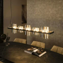 RALF Suspensions / Lustres|Suspension en verre ambré et chromé, 10 abat-jour