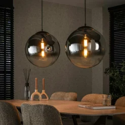 RALF Suspensions / Lustres|Lampes À Poser·Lampe Style Industriel|Suspension en verre fumé 2 abat-jour noirs