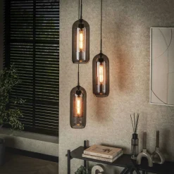 NOVA Suspensions / Lustres|Suspension en verre fumé et métal cuivré 4 lampes horizontales