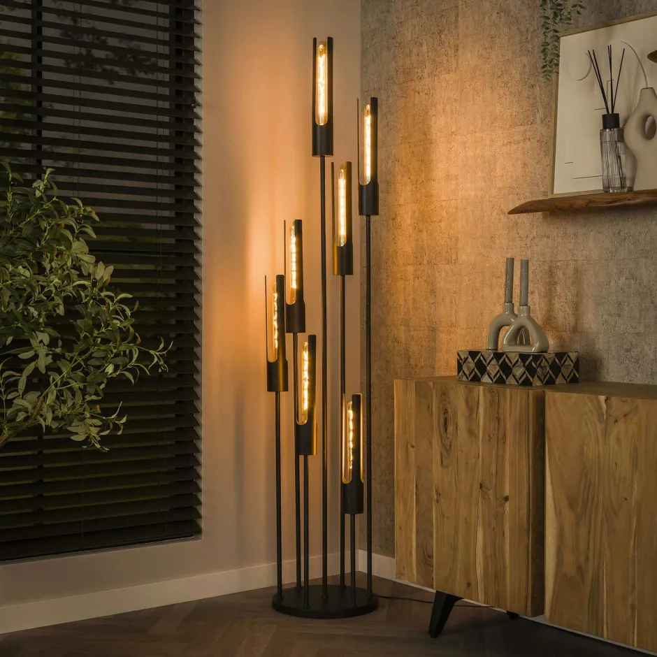 NOVA Suspensions / Lustres|Suspension en verre fumé et métal cuivré 4 lampes horizontales