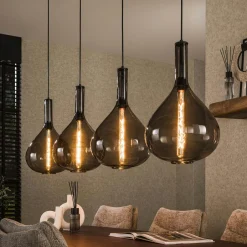 NOVA Suspensions / Lustres|Suspension en verre fumé forme goutte 4 lampes