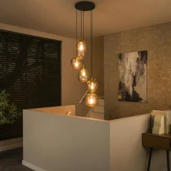 NOVA Suspensions / Lustres|Suspension en verre motif damier 5 abat-jour