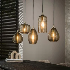 NOVA Suspensions / Lustres|Suspension en verre strié 7 lampes ambrées