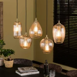 NOVA Univers Déco·Vintage|Suspensions / Lustres|Suspension en verre travaillé 5 lampes