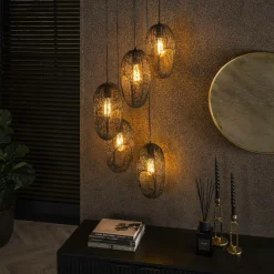 RALF Lampes À Poser·Lampe Style Industriel|Suspensions / Lustres|Suspension filaire 5 abat-jour ouverts