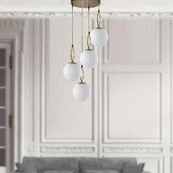 SIERRE Suspensions / Lustres|Suspension grappe 5 globes blancs avec anneaux