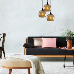 SIVAS Suspensions / Lustres|Suspension grappe moderne en verre doré, 3 globes