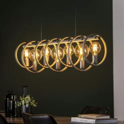 RALF Suspensions / Lustres|Lampes À Poser·Lampe Style Industriel|Suspension industrielle 7 lampes cercles finition argent vieilli