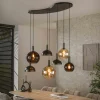 NOVA Suspensions / Lustres|Suspension industrielle abat-jour verre et métal 7 lampes