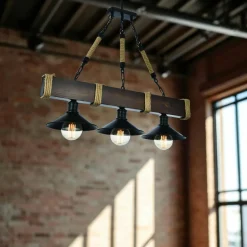 CAMOGLI Suspensions / Lustres|Suspension industrielle bois clair – 3 lampes