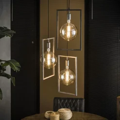 TRIBECA Lampes À Poser·Lampe Style Industriel|Suspensions / Lustres|Suspension industrielle graphique 3 lampes cadre métal