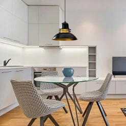 SILE Suspensions / Lustres|Suspension industrielle métal noir & doré, avec grille