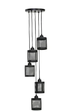 Suspensions / Lustres|Suspension industrielle métal gris 5 lampes