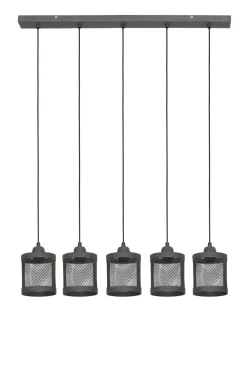 Suspensions / Lustres|Suspension industrielle métal gris 5 lampes horizontales