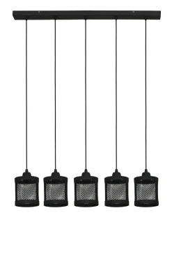 Suspensions / Lustres|Suspension industrielle métal noir mat 5 lampes horizontales