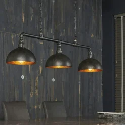 TRIBECA Univers Déco·Loft Industriel|Suspensions / Lustres|Suspension industrielle tuyau 3 demi-globes