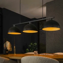 RALF Suspensions / Lustres|Lampes À Poser·Lampe Style Industriel|Suspension îlot 3 abat-jour noirs plissés