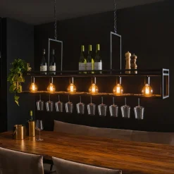 RALF Suspensions / Lustres|Lampes À Poser·Lampe Style Industriel|Suspension îlot cuisine 6 lampes avec support verres à pied, finition charbon