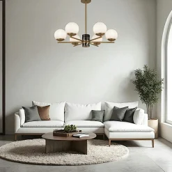 DELTONA Suspensions / Lustres|Suspension moderne – 6 globes & marbre noir 