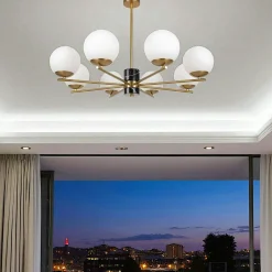 DELTONA Suspensions / Lustres|Suspension moderne – 6 globes & marbre noir 