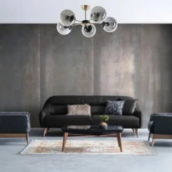 SIERRE Suspensions / Lustres|Suspension moderne de salon, 5 globes verre fumé