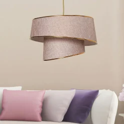 ZURICH Suspensions / Lustres|Suspension moderne en tissu - abat-jour liseré doré