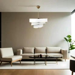 ZURICH Suspensions / Lustres|Suspension moderne en tissu - abat-jour liseré doré