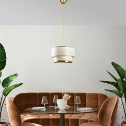 ZURICH Suspensions / Lustres|Suspension moderne en tissu - crème et or