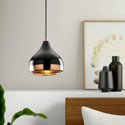 SILE Suspensions / Lustres|Suspension moderne laquée noire et cuivre, forme goutte