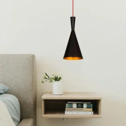 SILE Suspensions / Lustres|Suspension moderne noire mate câble rouge, forme cloche