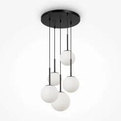 DELTONA Suspensions / Lustres|Suspension moderne verre & or - 5 globes en grappe