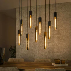 RALF Lampes À Poser·Lampe Style Industriel|Suspensions / Lustres|Suspension noire 5 abat-jour forme tube