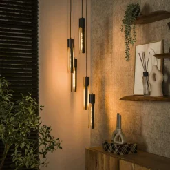 RALF Suspensions / Lustres|Lampes À Poser·Lampe Style Industriel|Suspension noire 9 abat-jour forme tube