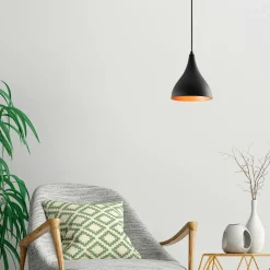 SILE Suspensions / Lustres|Suspension noire brossée – intérieur brun doré, 41 cm