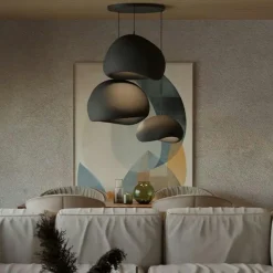 NOXIS Suspensions / Lustres|Suspension noire moderne 3 abat-jour organiques 76 cm