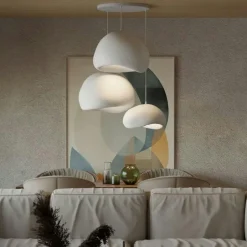 NOXIS Suspensions / Lustres|Suspension noire moderne 3 abat-jour organiques 76 cm