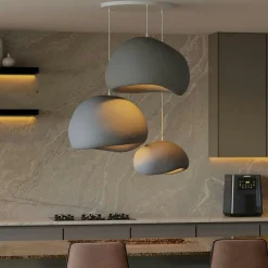 NOXIS Suspensions / Lustres|Suspension noire moderne 3 abat-jour organiques 76 cm