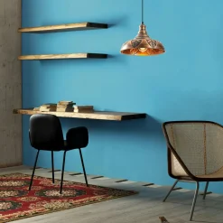 SILE Suspensions / Lustres|Suspension rustique en métal cuivré décor feuille