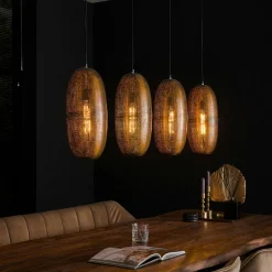 RALF Suspensions / Lustres|Suspension salle à manger 4 lampes cuivrées forme ellipse