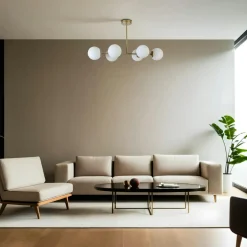 SIERRE Suspensions / Lustres|Suspension salle à manger vintage, 6 globes ambrés