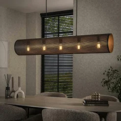 RALF Lampes À Poser·Lampe Style Industriel|Suspensions / Lustres|Suspension tube en métal noir perforé 5 lampes