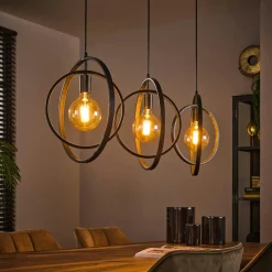 NOVA Suspensions / Lustres|Suspension verre & métal – globes bruns + tubes bronze