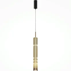 SOLANA Suspensions / Lustres|Suspension design LED – abat‑jour verre taillé ambré 